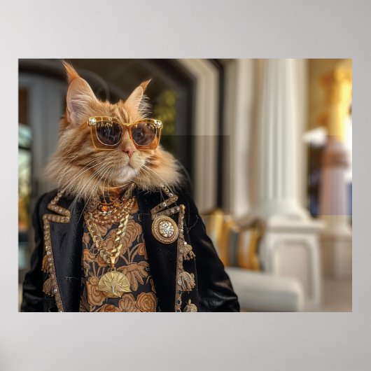 Rijke kat die voor een herenhuis staat poster (Voorkant)