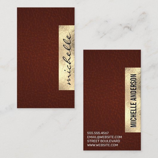 Rijke ledertextuur | Goudolie — Geometrisch Visitekaartje (Voorkant / Achterkant)