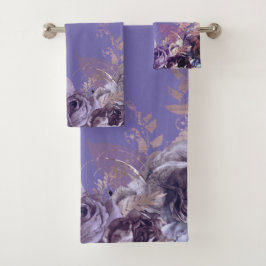 RIJKE PAARSE BLOEMEN BOTANISCHE BADKAMER HANDDOEK 