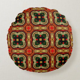 Rijke patroon rood, geel en beige Boho Rond Kussen