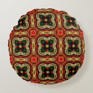 Rijke patroon rood, geel en beige Boho Rond Kussen