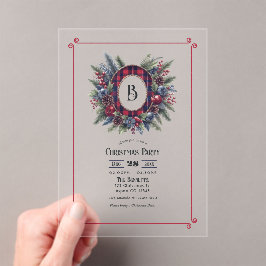 Rijke Plaid Monogram Kerstfeest Acryl Uitnodigingen