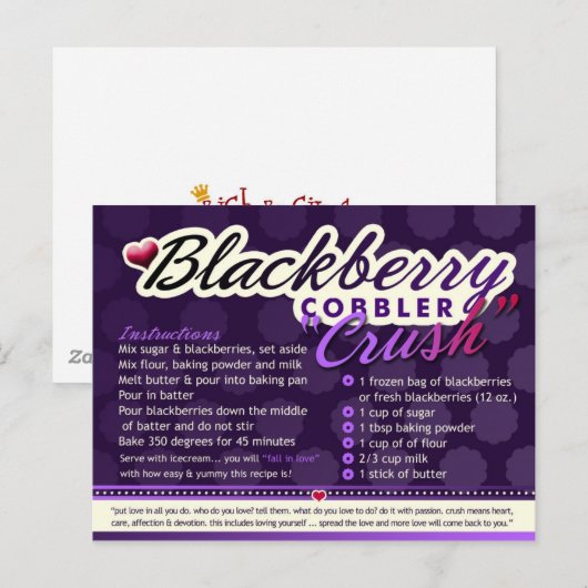 Rijke recepten BLACKBERRY COBBLER CRUSH Briefkaart (Voorkant / Achterkant)