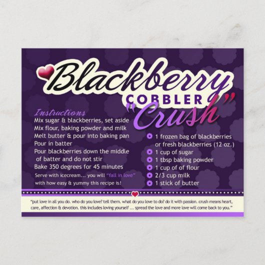 Rijke recepten BLACKBERRY COBBLER CRUSH Briefkaart (Voorkant)
