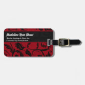 Rijke rode damast met zwart monogram bagagelabel (Voorkant horizontaal)