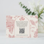 Rijke Rode Franse Bloemen Toile Floral QR Code RSVP Kaartje (Staand voorkant)