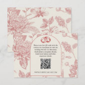 Rijke Rode Franse Bloemen Toile Floral QR Code RSVP Kaartje (Voorkant / Achterkant)