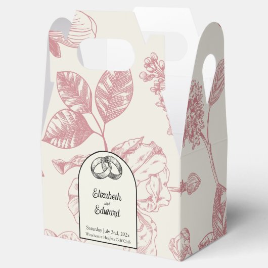 Rijke Rode Franse Bloemenkoeken Toile Floral Bedankdoosjes (Geopend)