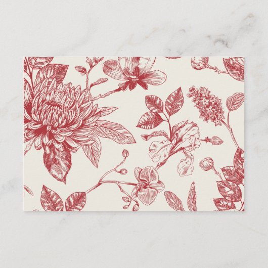 Rijke Rode Franse Bloemenkoeken Toile Floral Informatiekaartje (Achterkant)