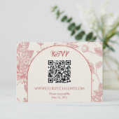 Rijke Rode Franse Bloemenkoeken Toile Floral RSVP Kaartje (Staand voorkant)