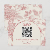 Rijke Rode Franse Bloemenkoeken Toile Floral RSVP Kaartje (Voorkant / Achterkant)