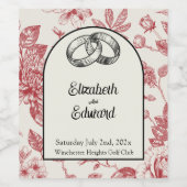 Rijke Rode Franse Bloemenkoeken Toile Floral Wijn Etiket (Enkel label)