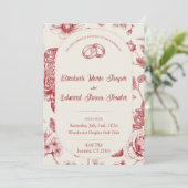 Rijke rode Franse bloemmotief toile stof bloemen  Kaart (Staand voorkant)