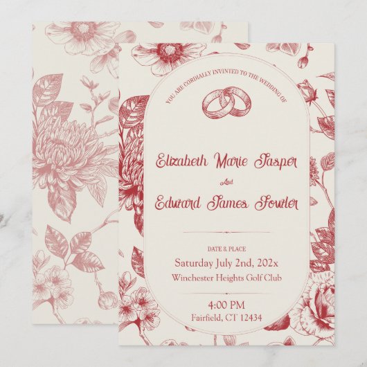 Rijke rode Franse bloemmotief toile stof bloemen  Kaart (Voorkant / Achterkant)