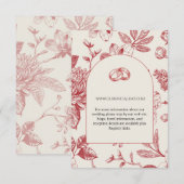 Rijke Rode Franse Floral Toile Floral Enclosure Ka RSVP Kaartje (Voorkant / Achterkant)