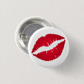 Rijke rode lippenstift kusafdruk ronde button 3,2 cm (Voorkant /achterkant)