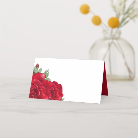 Rijke Rode Rozen Bloemen Namen Datum Bruiloft Plaatskaartje (Achterkant)