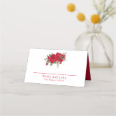 Rijke Rode Rozen Bloemen Namen Datum Bruiloft Plaatskaartje (Voorkant)