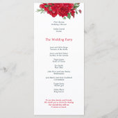 Rijke rode rozen bloemenstijlvol script bruiloft programmakaart (Achterkant)