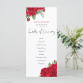 Rijke rode rozen bloemenstijlvol script bruiloft programmakaart (Staand voorkant)