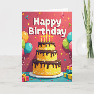 Rijke rode verjaardagskaart met cake kaart