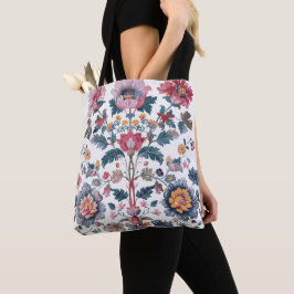 Rijke Roze Bloemrijke Folk Art Patroon Boodschappe Tote Bag