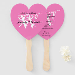 Rijke Roze & Witte Monogram Chique Trouwprogramma Handwaaier