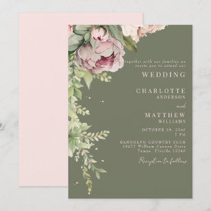 Rijke salie & roze pioenen Elegante bruiloft Kaart