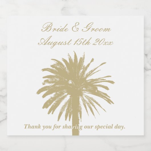 Rijke strand bruiloft beige palmboom silhouet bier etiket (Enkel label)