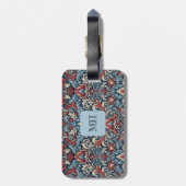 Rijke tinten van rood en blauw damast patroon bagagelabel (Achterkant verticaal)