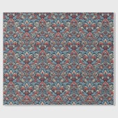 Rijke tinten van rood en blauw damast patroon cadeaupapier (Vlak)