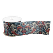 Rijke tinten van rood en blauw damast patroon satijnen lint (Spoel)