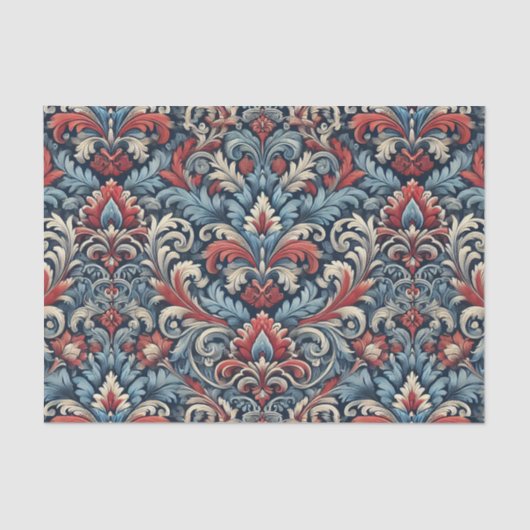 Rijke tinten van rood en blauw damast patroon tissuepapier (Voorkant)