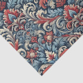 Rijke tinten van rood en blauw damast patroon tissuepapier (Detail)