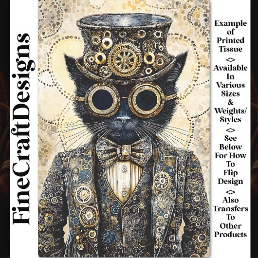 Rijke Victoriaanse Steampunk Zwarte Kat AB6 Decoup Tissuepapier