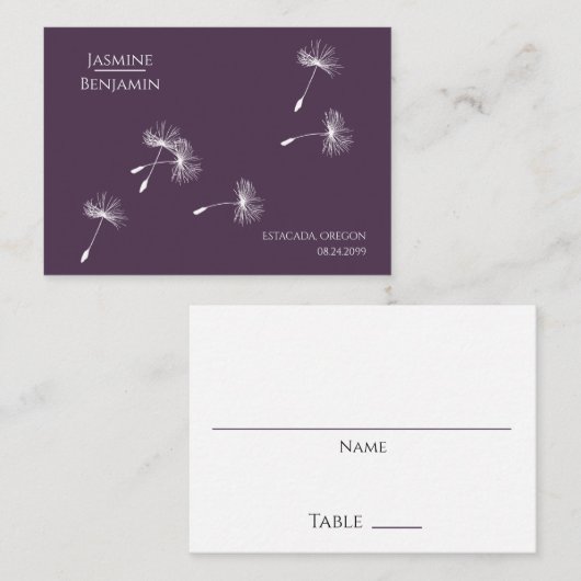 Rijke Wijn Paarse Paardenbloem Seed Wedding Plaatskaartje (Voorkant / Achterkant)