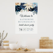 Rijke Winterblauwe Bruiloft Welkom Bord Poster (Keuken)