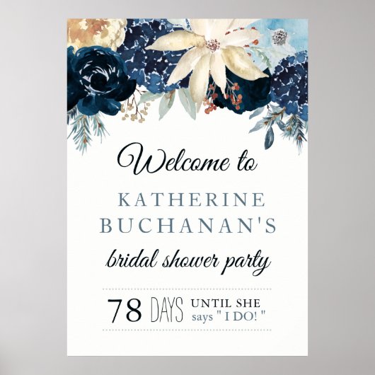 Rijke Winterblauwe Bruiloftfeest Welkomstbord Poster (Voorkant)