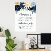 Rijke Winterblauwe Bruiloftfeest Welkomstbord Poster (Thuiskantoor)