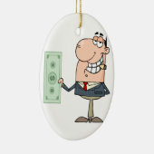 rijke zakenman cartoon met geld keramisch ornament (Rechts)