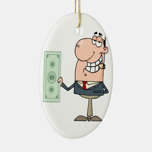 rijke zakenman cartoon met geld keramisch ornament (Rechts)