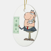 rijke zakenman cartoon met geld keramisch ornament (Links)