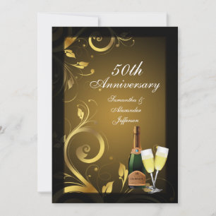Rijke Zwart en Goud Swirl 50ste Verjaardagsfeest Kaart