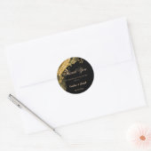 Rijke zwart & gouden glitter sprankelende bruiloft ronde sticker (Envelop)