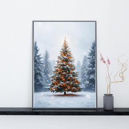 Rijkelijk Versierde Kerstboom in Winter Poster