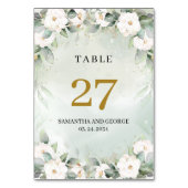 Rijkelijk waterverf groen en wit tafelnummer (Achterkant)