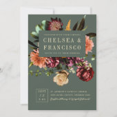 Rijkheid van het Groene Beerkleurige Floral Weddin Kaart (Voorkant)