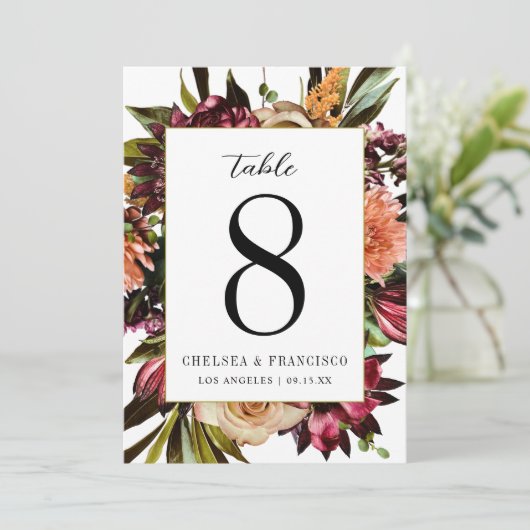 Rijkheid van het Lentkleurige Floral Table Number Kaart (Staand voorkant)