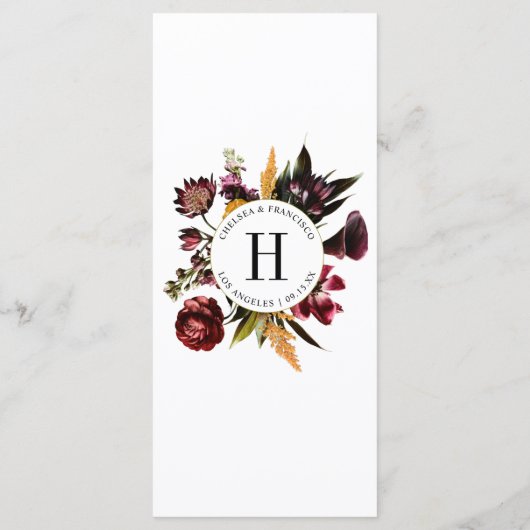 Rijkheid van het Lentkleurige Floral Wedding Menu (Achterkant)