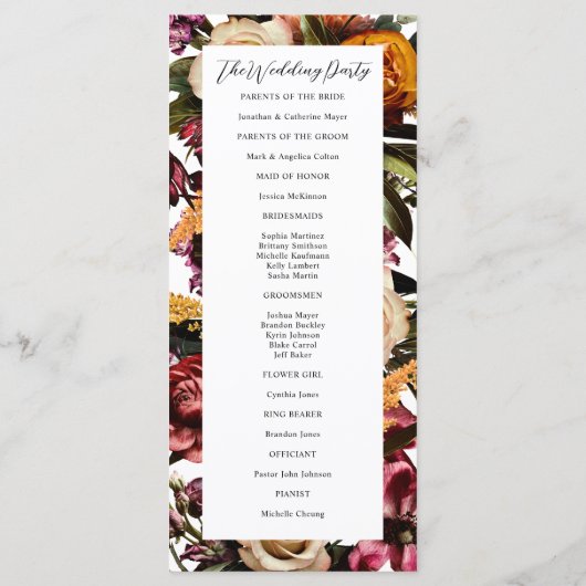 Rijkheid van het Lentkleurige Floral Wedding Programmakaart (Achterkant)